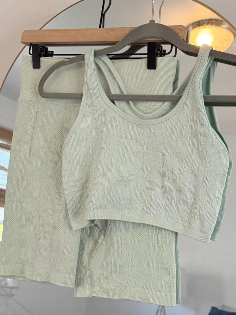 Aerie Mint Green Floral Workout Set – Sports Bra + Biker Shorts – Size Medium